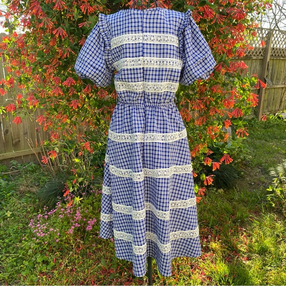 Cottagecore Plaid Prairie Country Vintage Dress - Picture 3 of 16